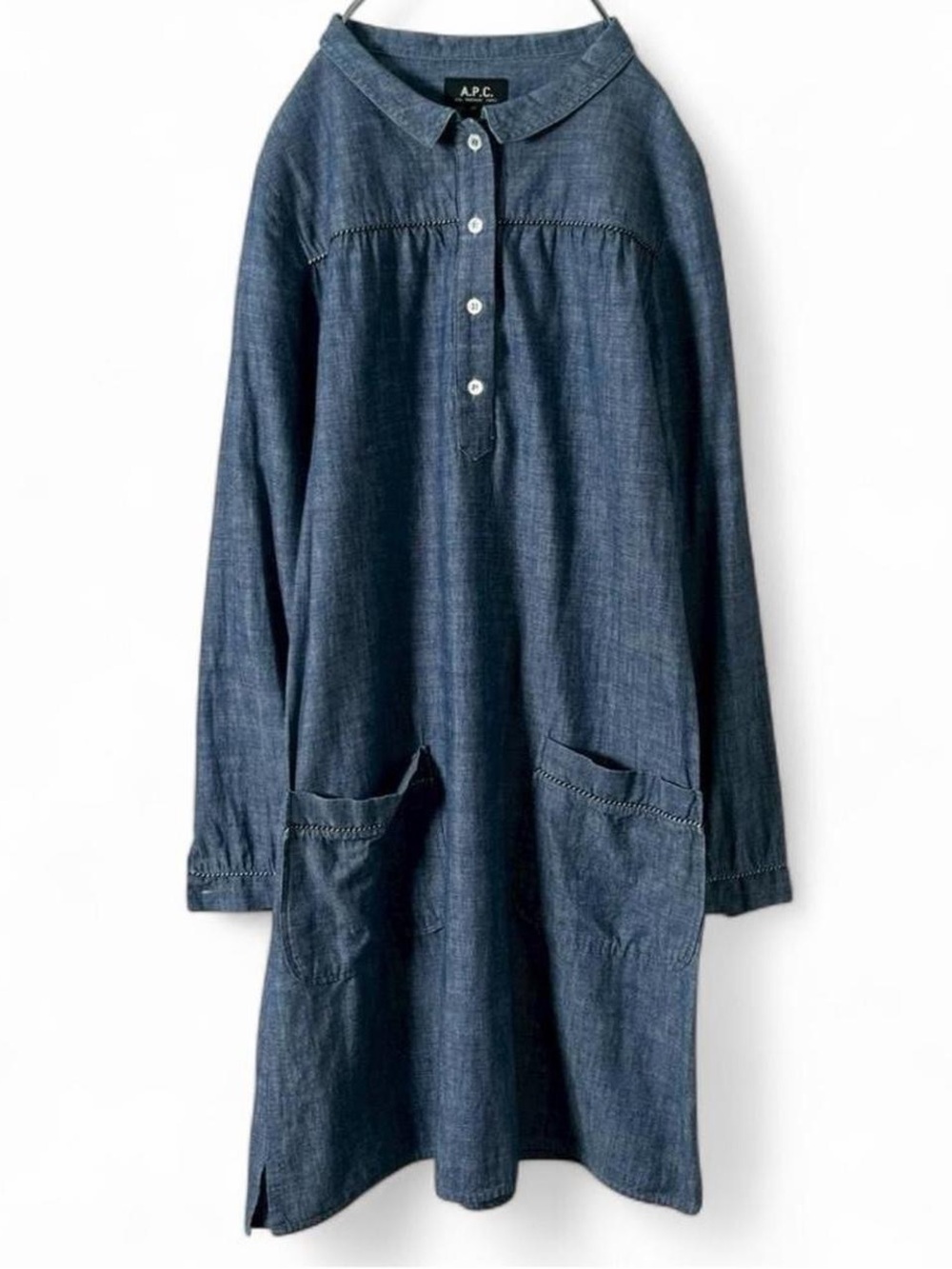 A.P.C. blue denim dress with pockets and button-up front size 34 / 2 USA